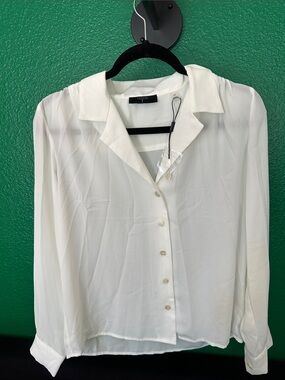 Tahari Ivory Button-Down Sheer Blouse S